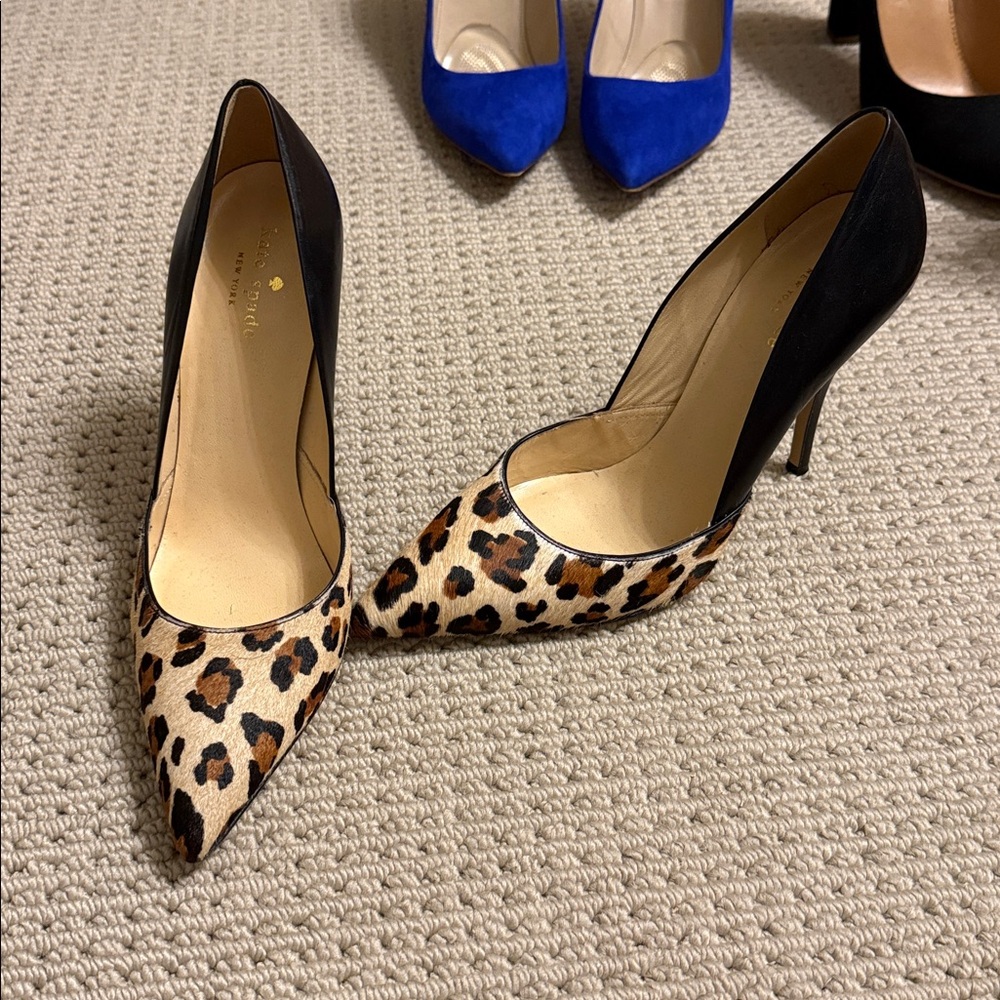 Kate Spade Lottie Pump Calf Hair Leopard Print Heels Black Brown Size 8
